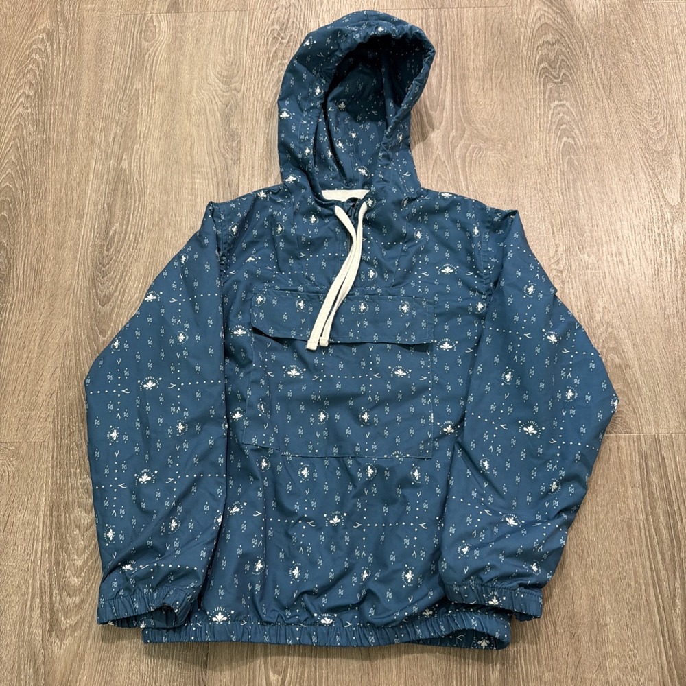 Fin & Vince Floral Blue Pull Over Jacket Kids Size 6-7y Hooded With Pocket